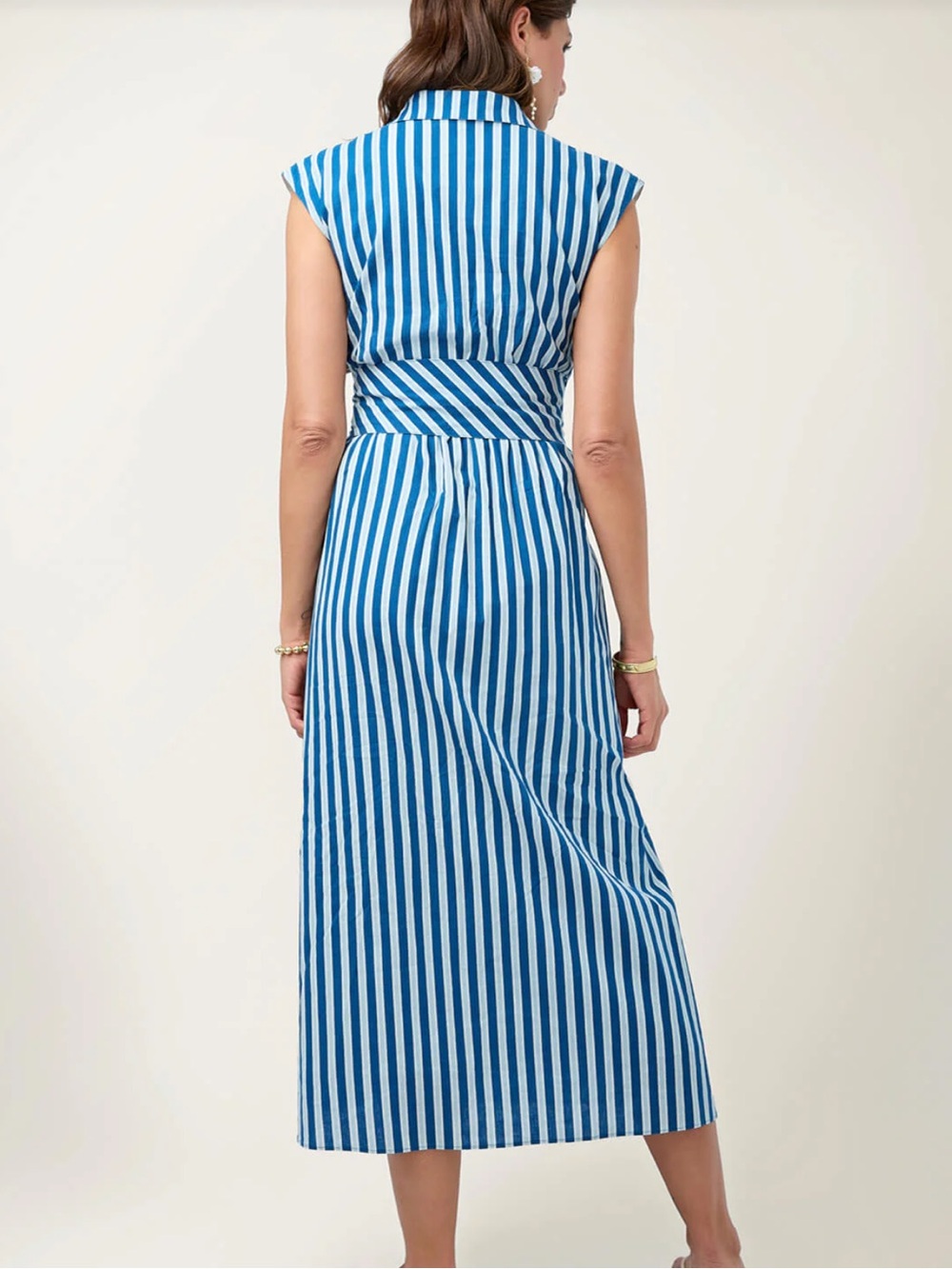 Spartina 449 Blue and White Striped Tie-Waist Shirt Dress Size Medium - Picture 4 of 16